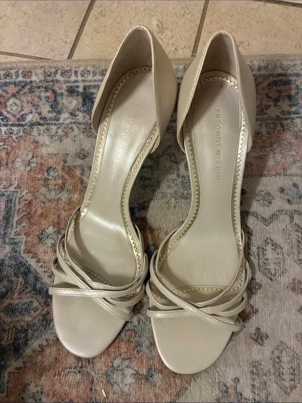 ANTONIO MELANI‎ Cream Strappy Open-Toe D'Orsay Heels